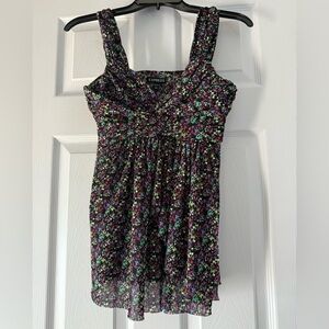 Express Tank Top Tunic Sleeveless Women's XS Black Floral Flowy Party Cute Vacay